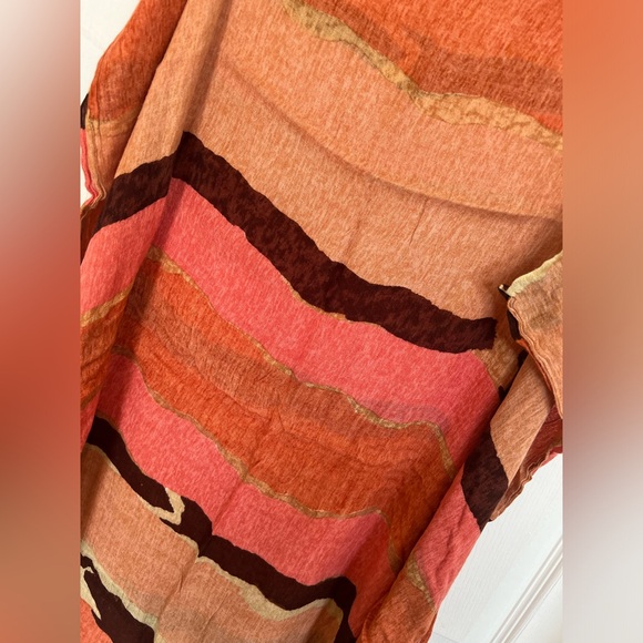 Talbots Orange Salmon Rust Southwestern Fringed Oblong Scarf - Picture 6 of 6